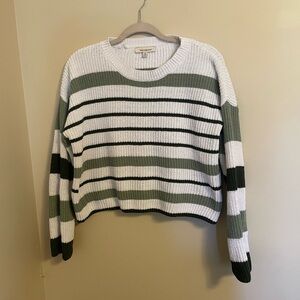 Francesca's Green and White Cropped Striped Sweater